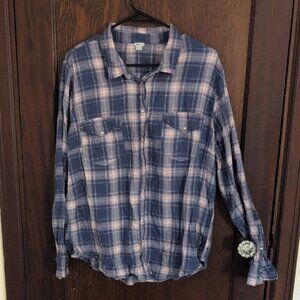 Aerie Blue & Pink Plaid Long Sleeve Button Down Shirt Size XL